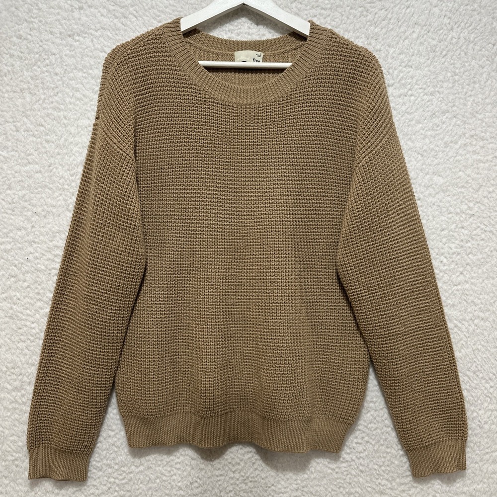 Wilfred Free Tan/Brown Aritzia 100%‎ Merino Wool Waffle Knit Sweater Size Small